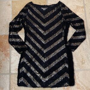 NWT VERTIGO Shift dress Womens Evening sequins Metallic Event Party Chevron XL